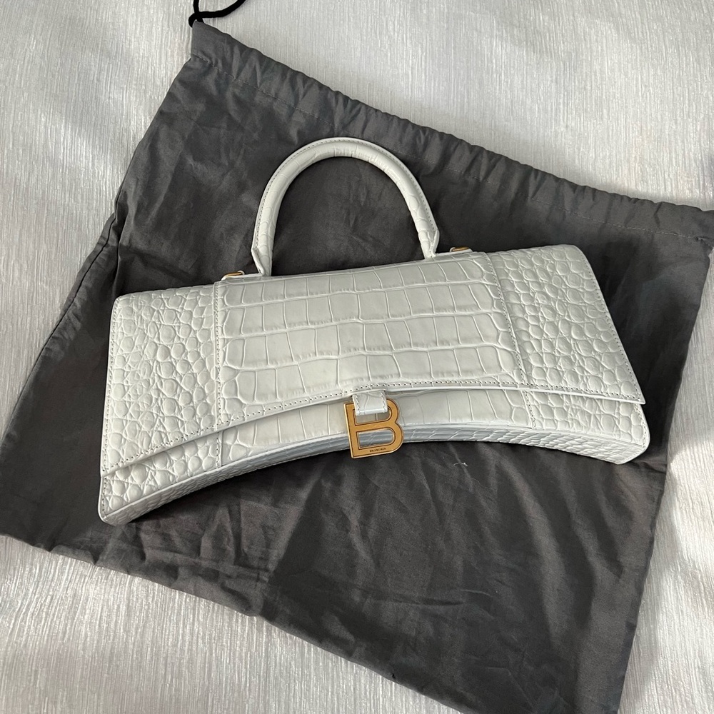 Balenciaga hourglass croc embossed white leather bag